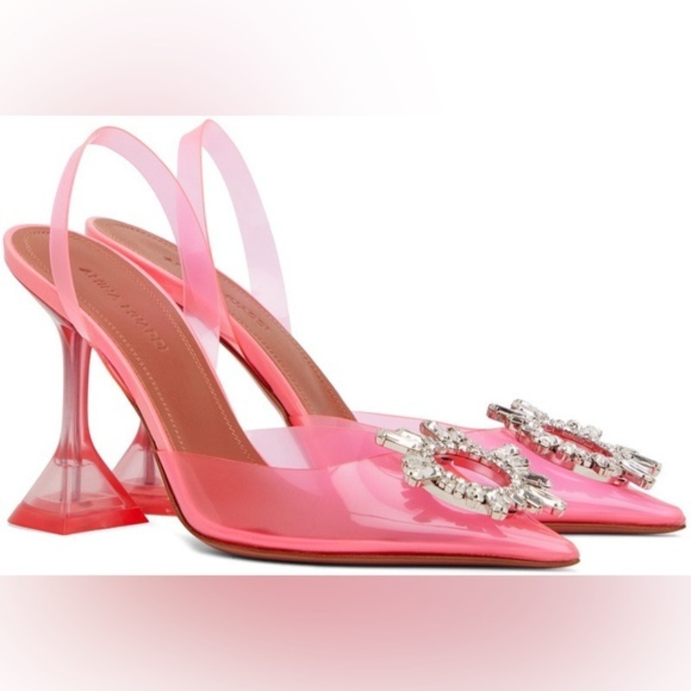Amina Muaddi Begum Glass Slipper in Bubble Pink PVC Size 37.5